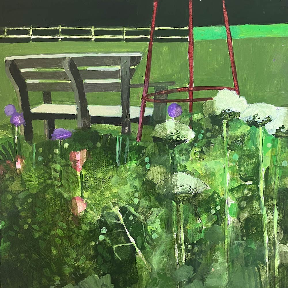 Floral border with bench 21.8.26 By Julian Sutherland-Beatson