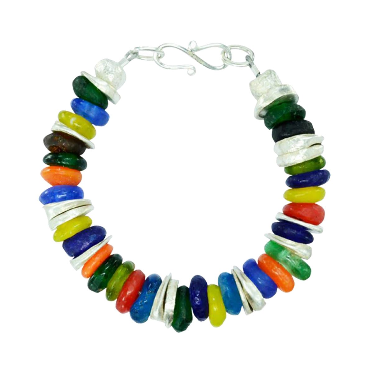 African Recycled Glass Bead Disc Bracelet