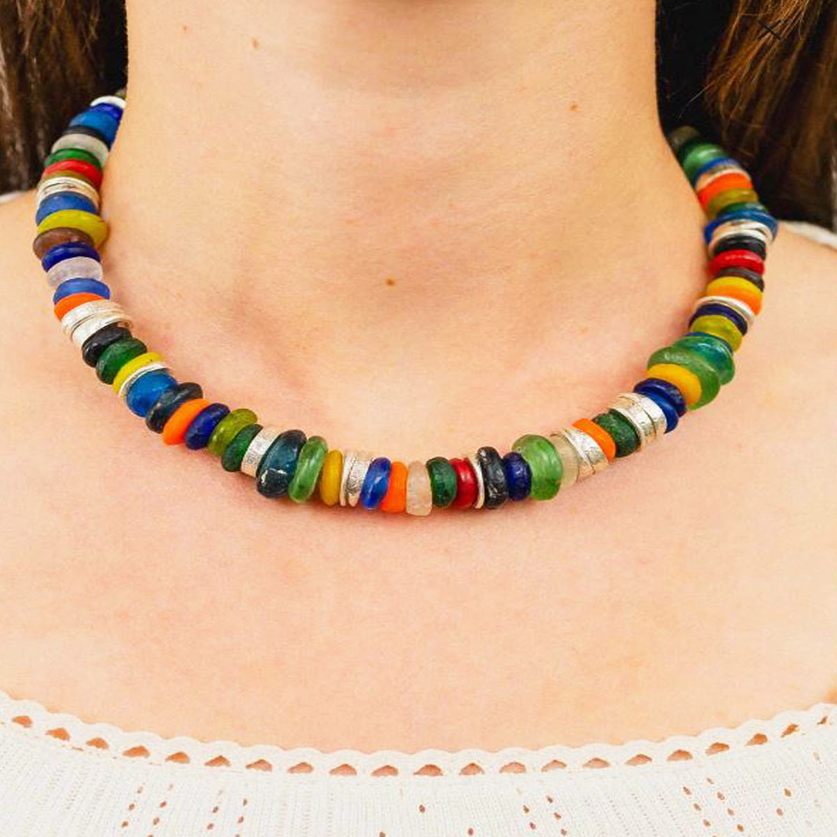 African Recycled Glass Bead Necklace