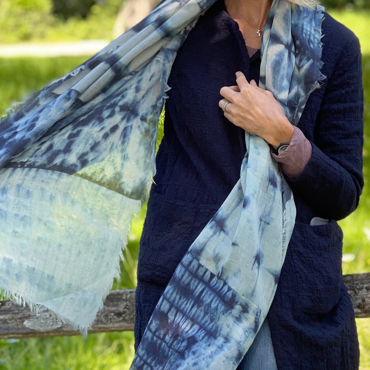 Bari Blue Tie Dye Wool Scarf Glyndebourne Shop