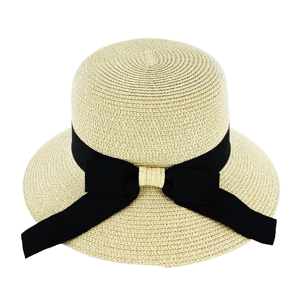 Natural & Black Bow Sun Hat