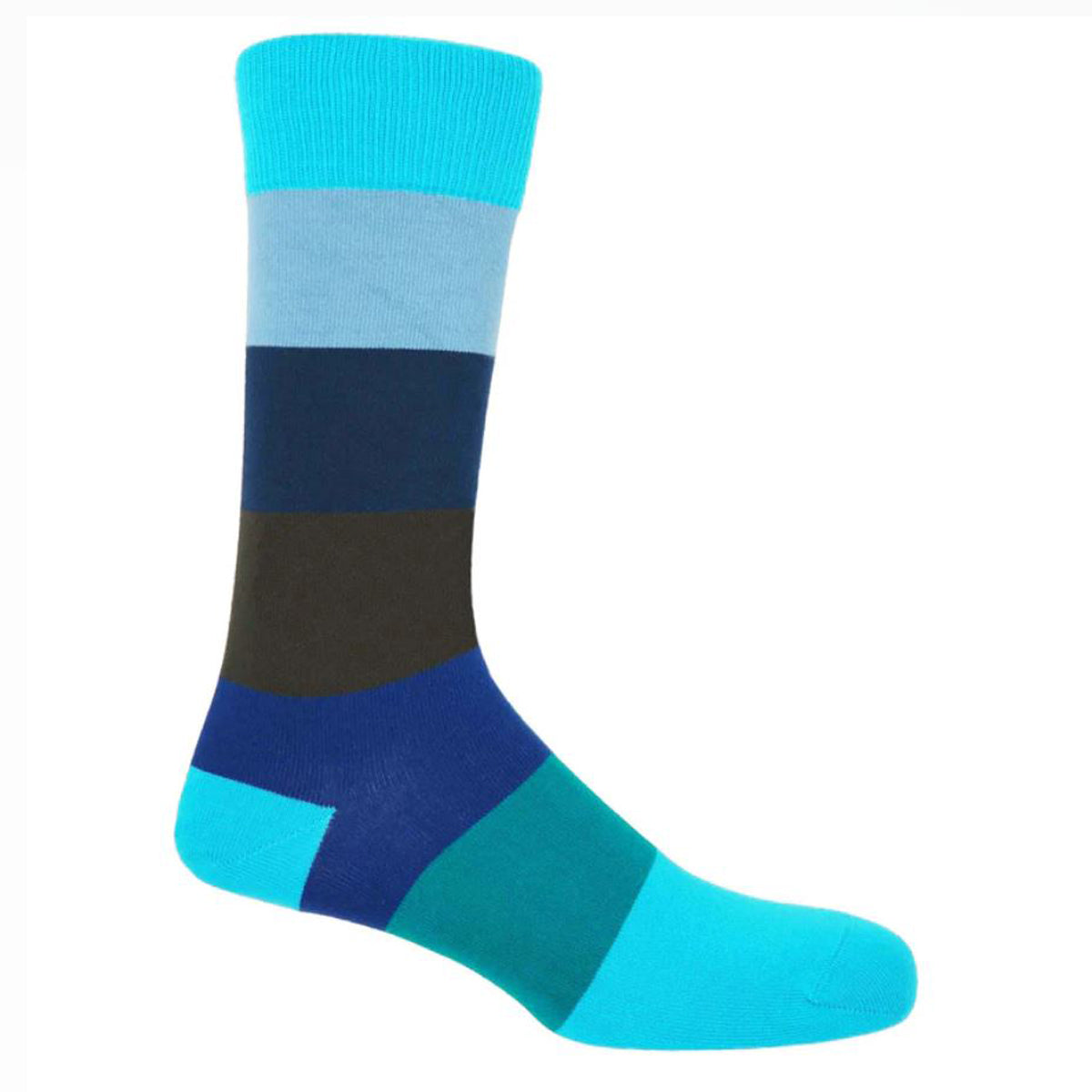 Block Stripe Aqua Supima Cotton Socks Glyndebourne Shop