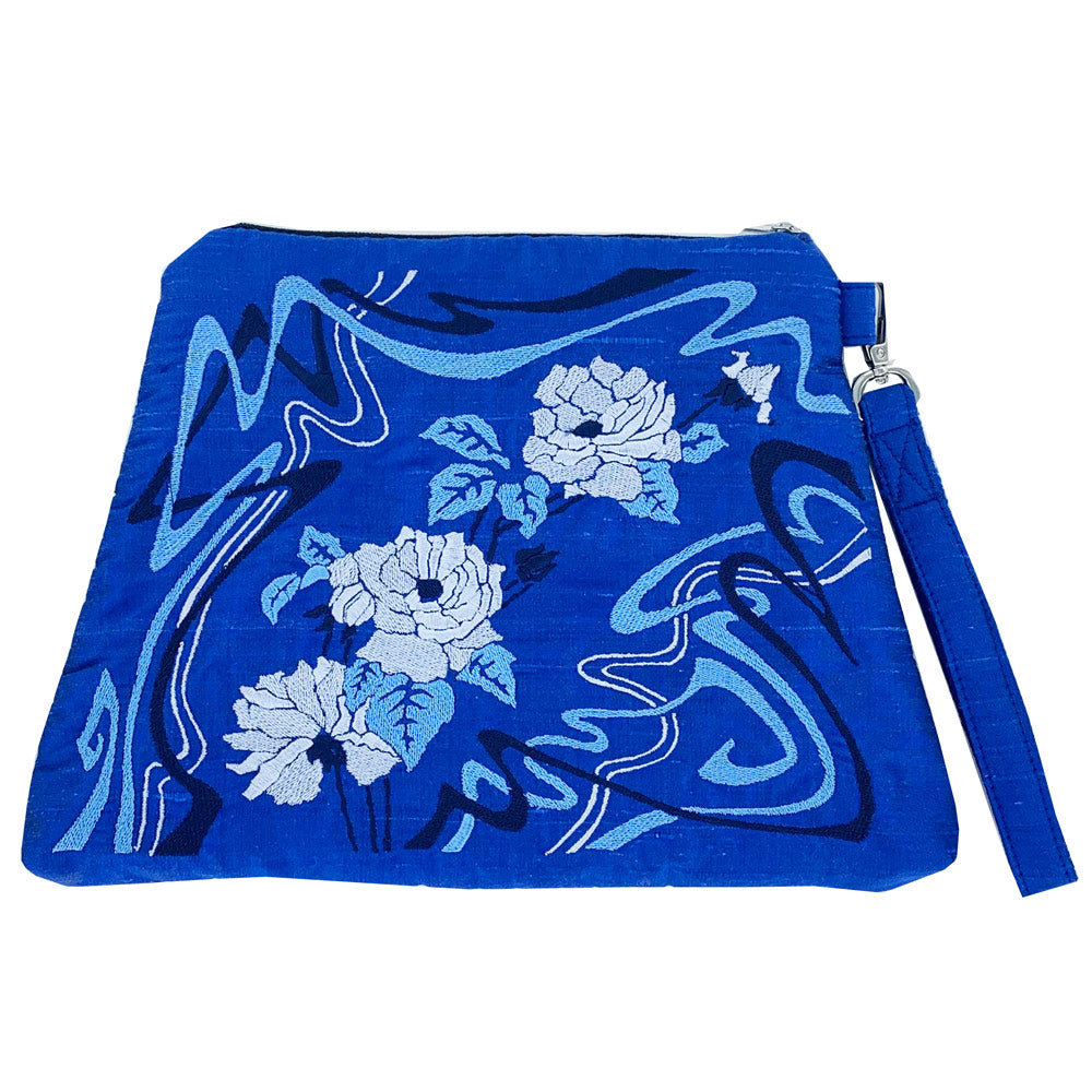 Floria Blue Embroidered Silk Clutch Bag