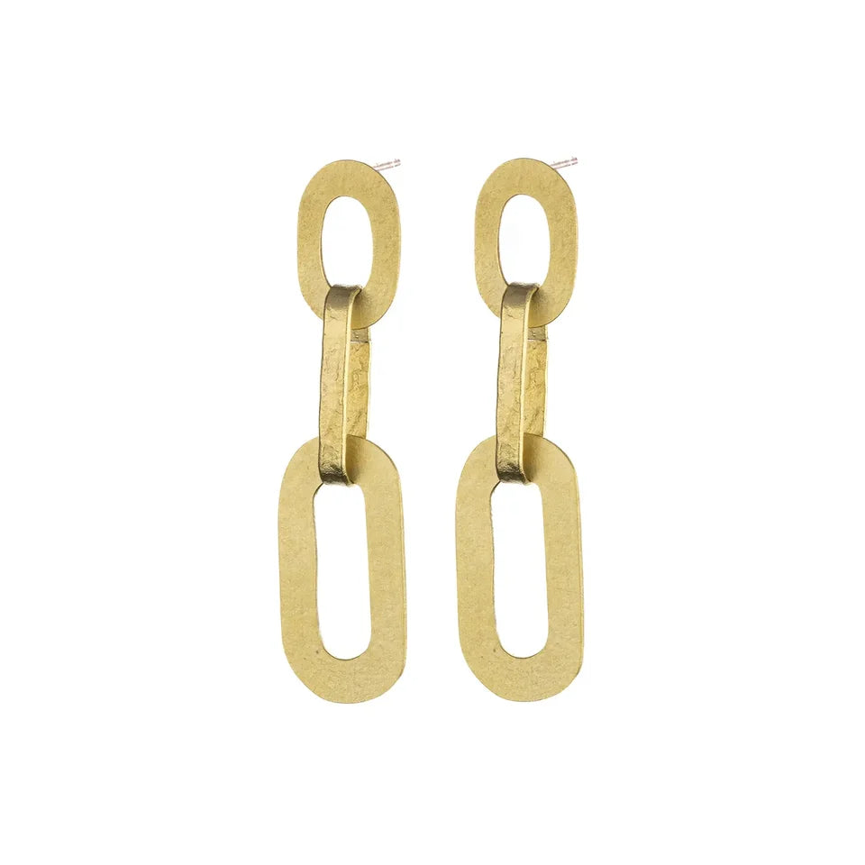 Brass double chain earrngs