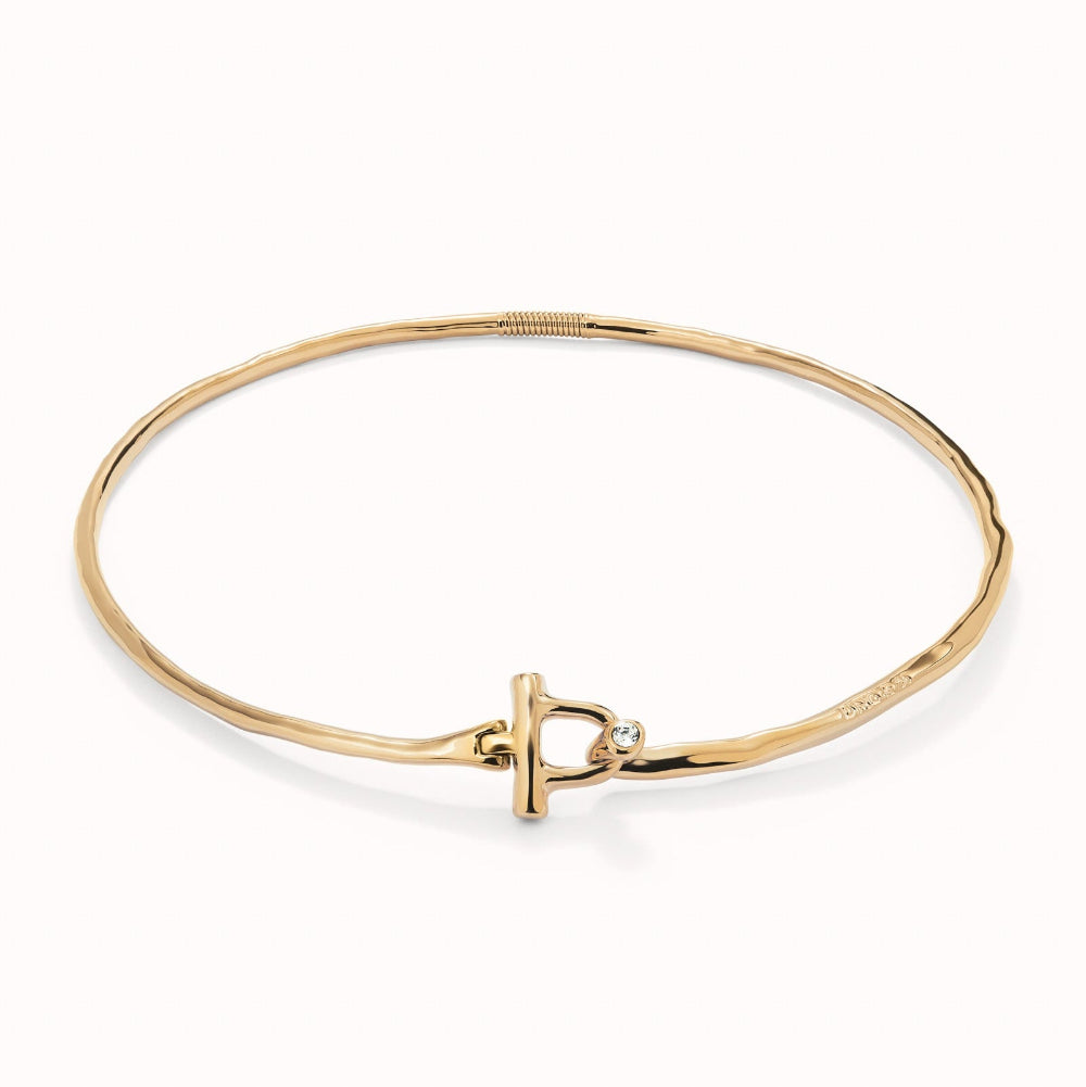 Gold necklace with a clasp on a white background