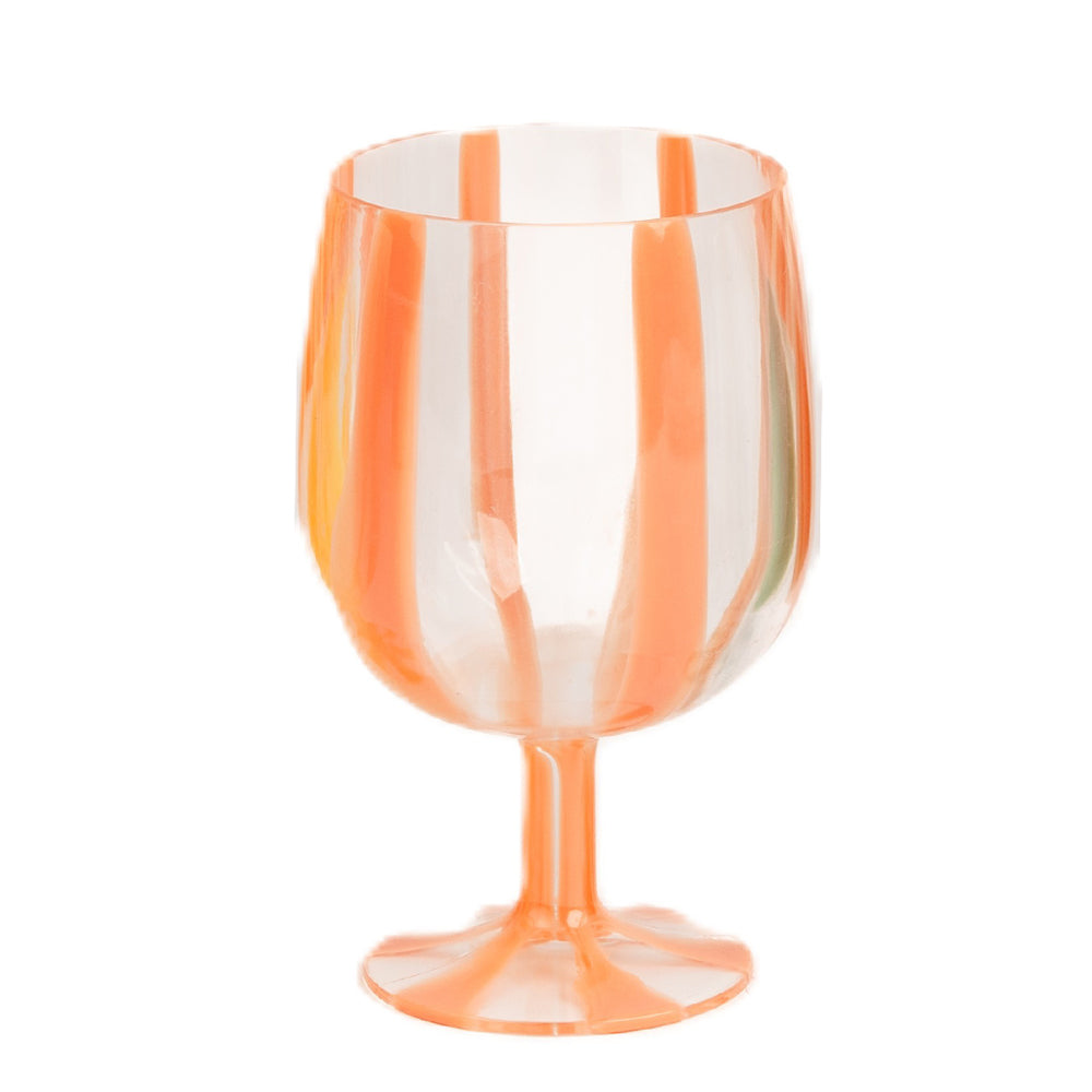 Coral Stripe Picnic Plastic Wine Glass