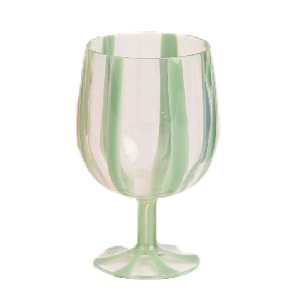 Sage Stripe Picnic Plastic Wine Glass