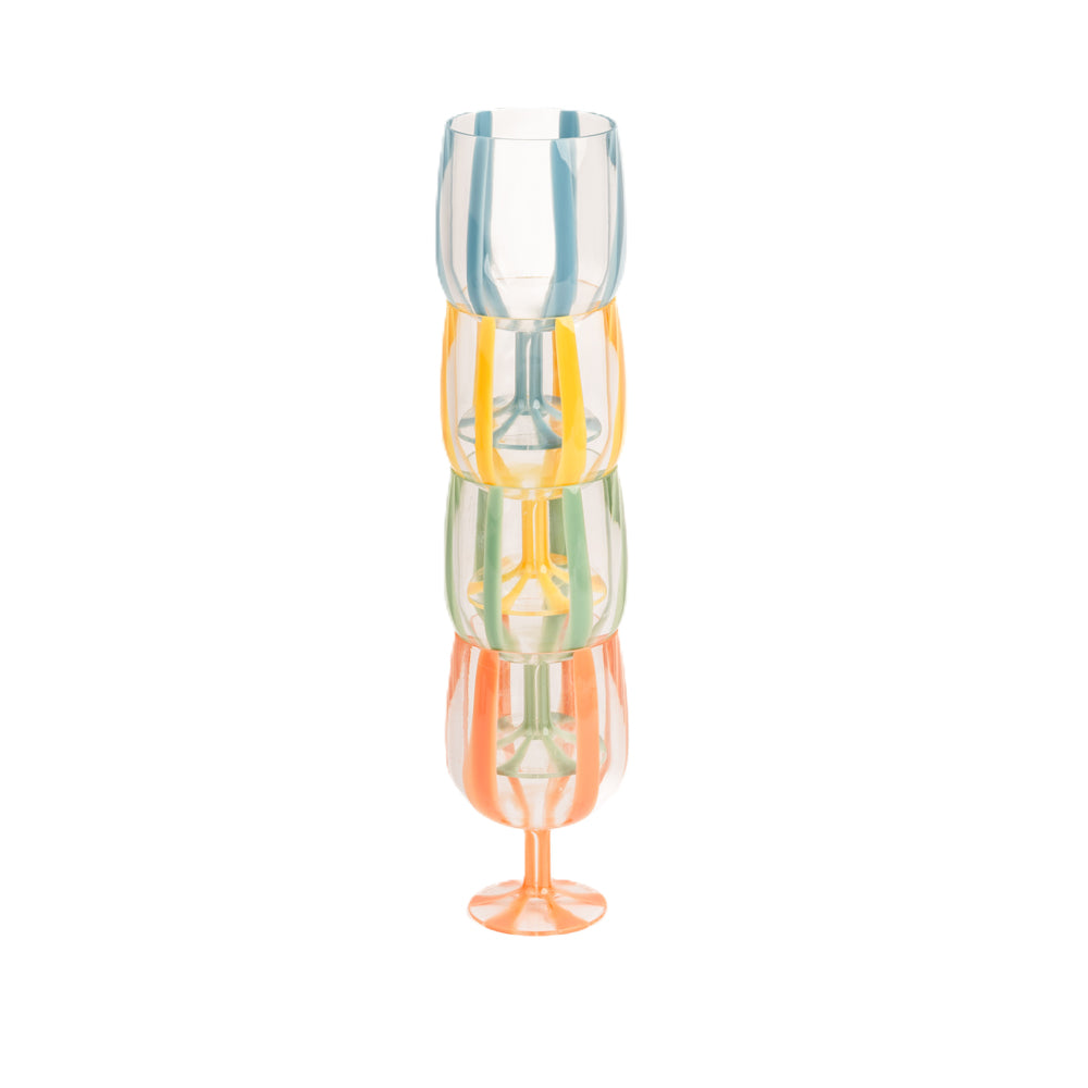 Coral Stripe Picnic Plastic Wine Glass