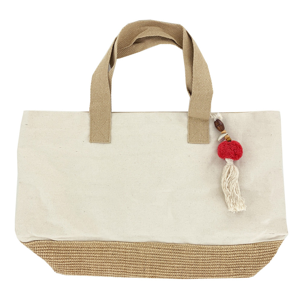 cream and natural canvas jute bag