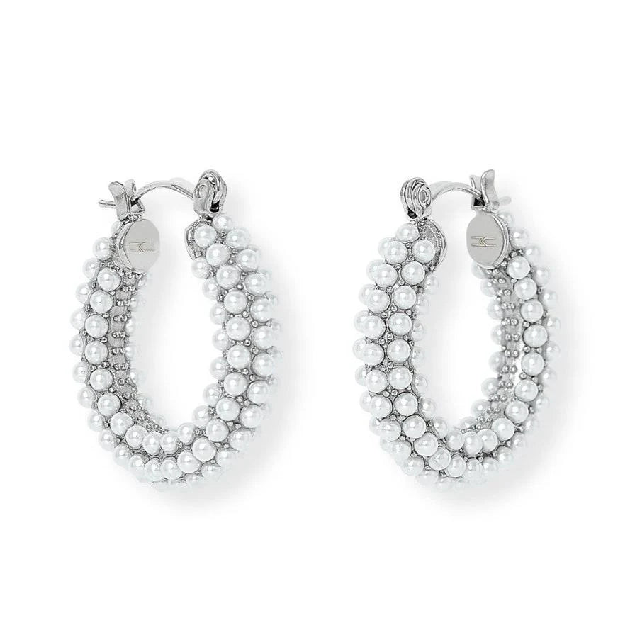 Chunky Sterling Silver & Pearl Hoop Earrings