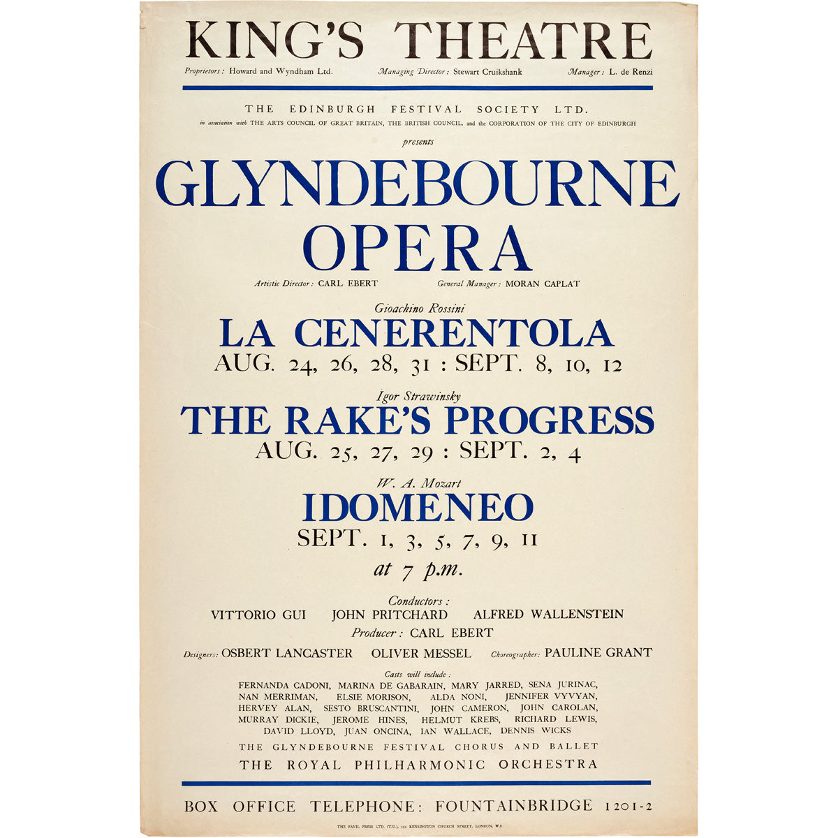 Edinburgh Festival 1953 Poster Glyndebourne Shop