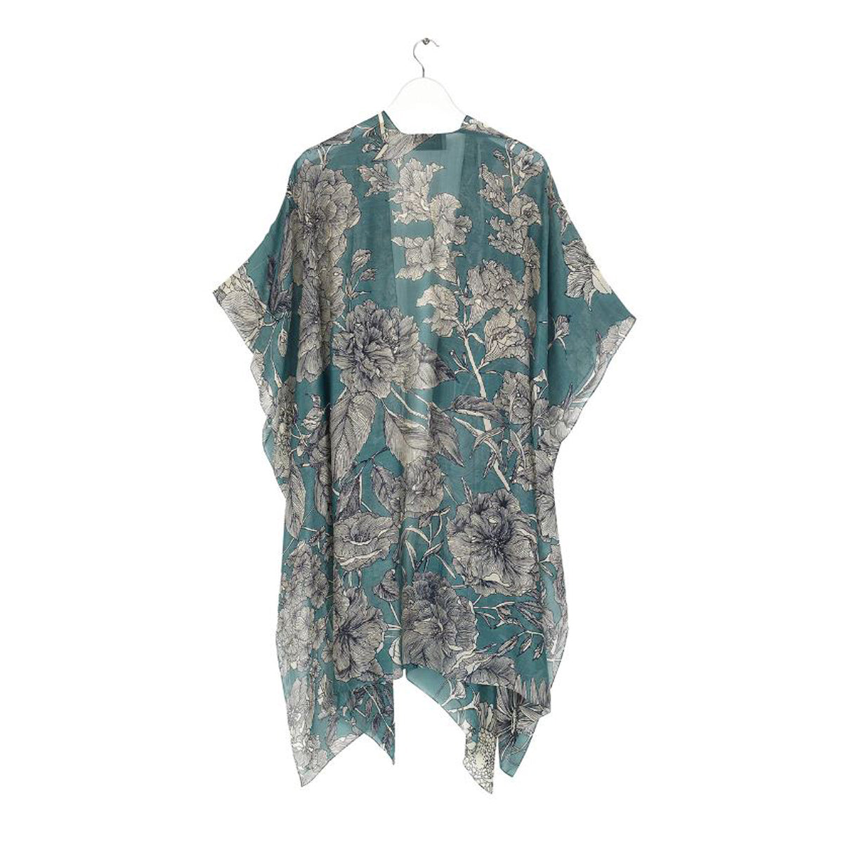 Etched Floral Teal Kimono Wrap Around