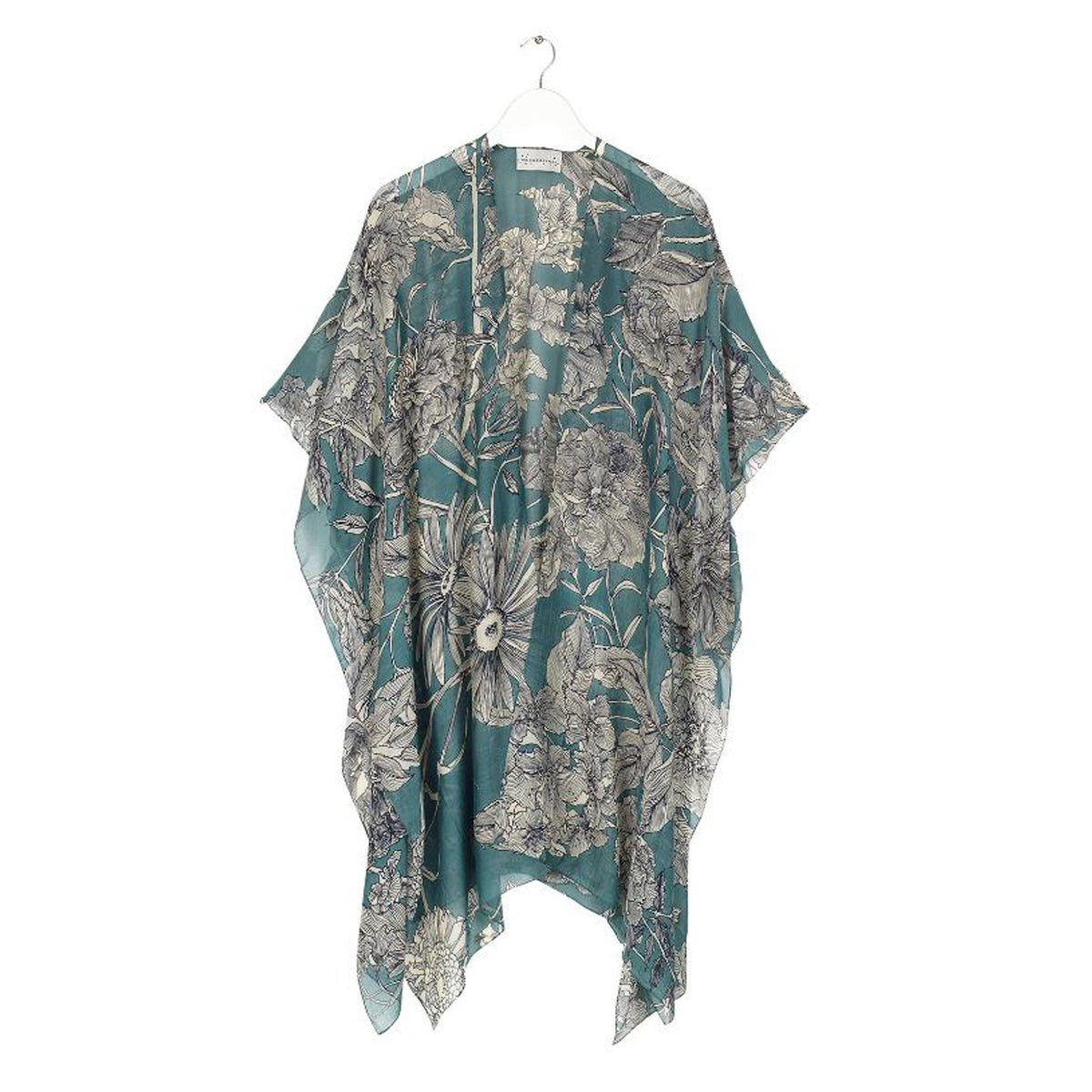 Etched Floral Teal Kimono Wrap Around