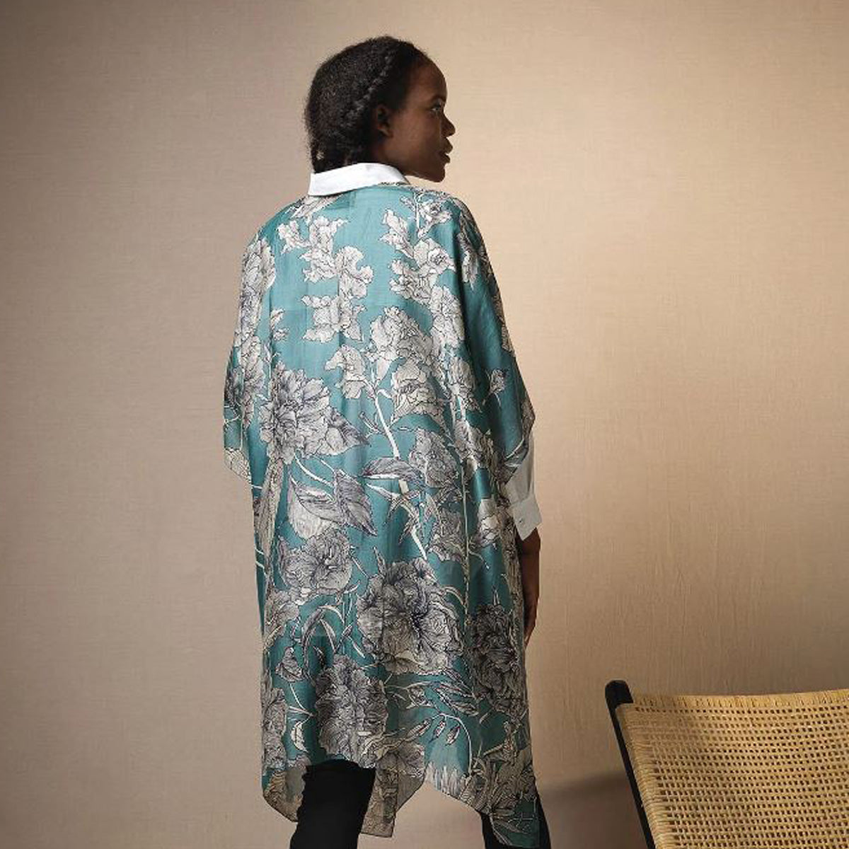 Etched Floral Teal Kimono Wrap Around