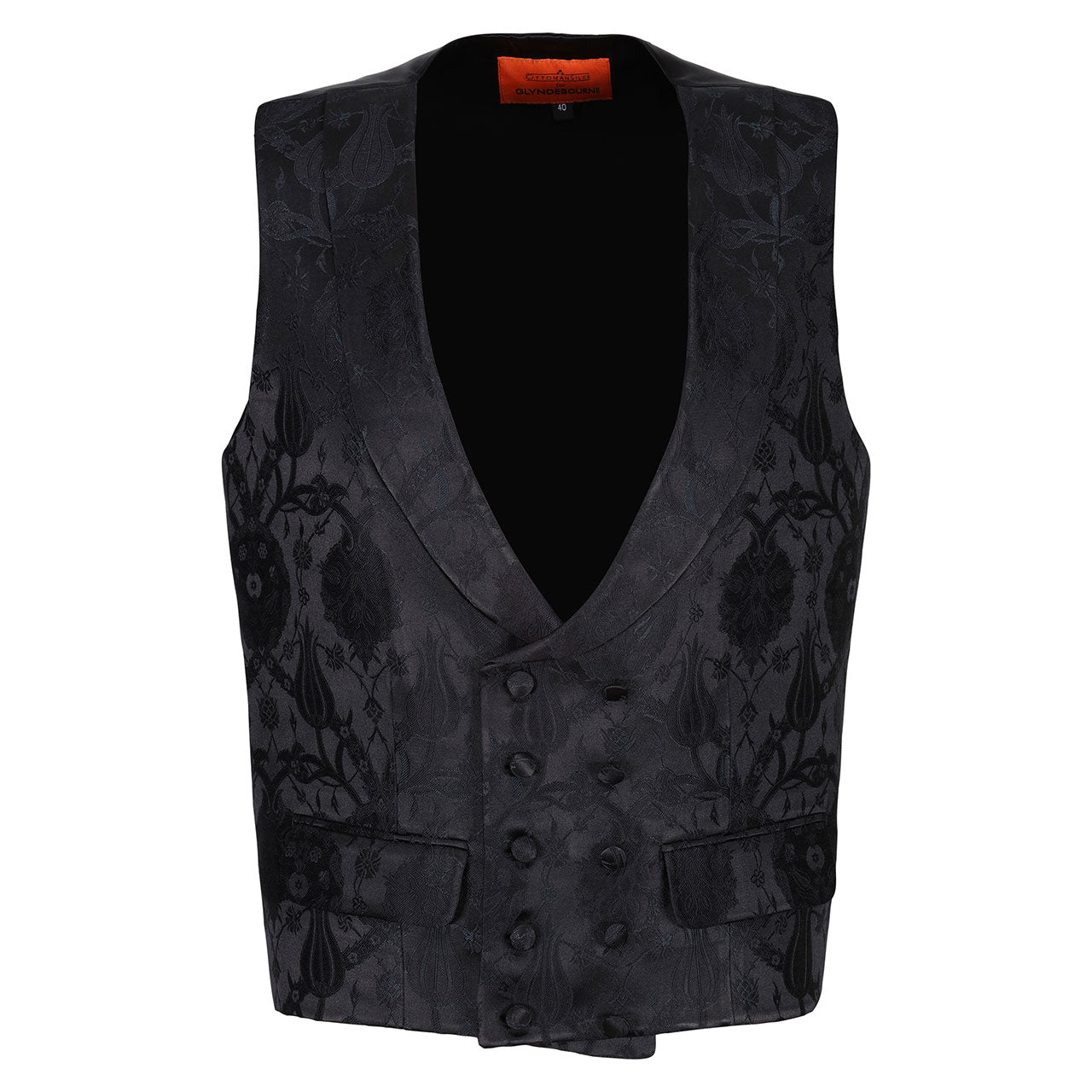 Glyndebourne Black Double-Breasted Waistcoat by Ottoman Silks Glyndebourne Shop