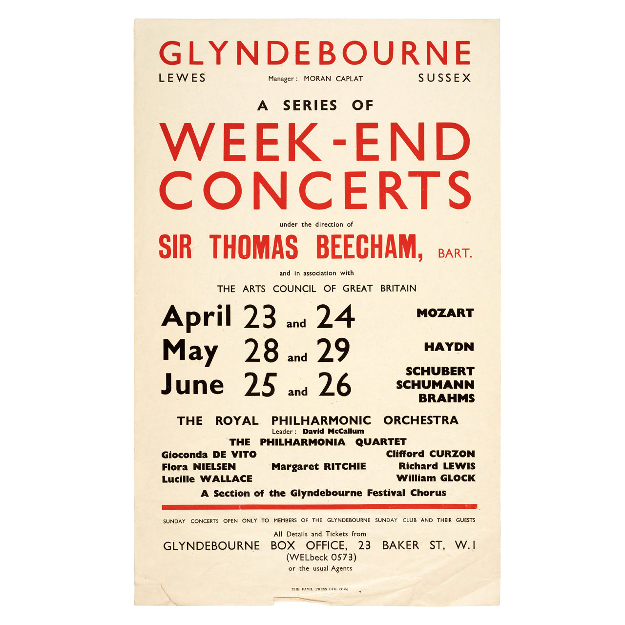 Glyndebourne Weekend Concerts 1949 Poster Glyndebourne Shop