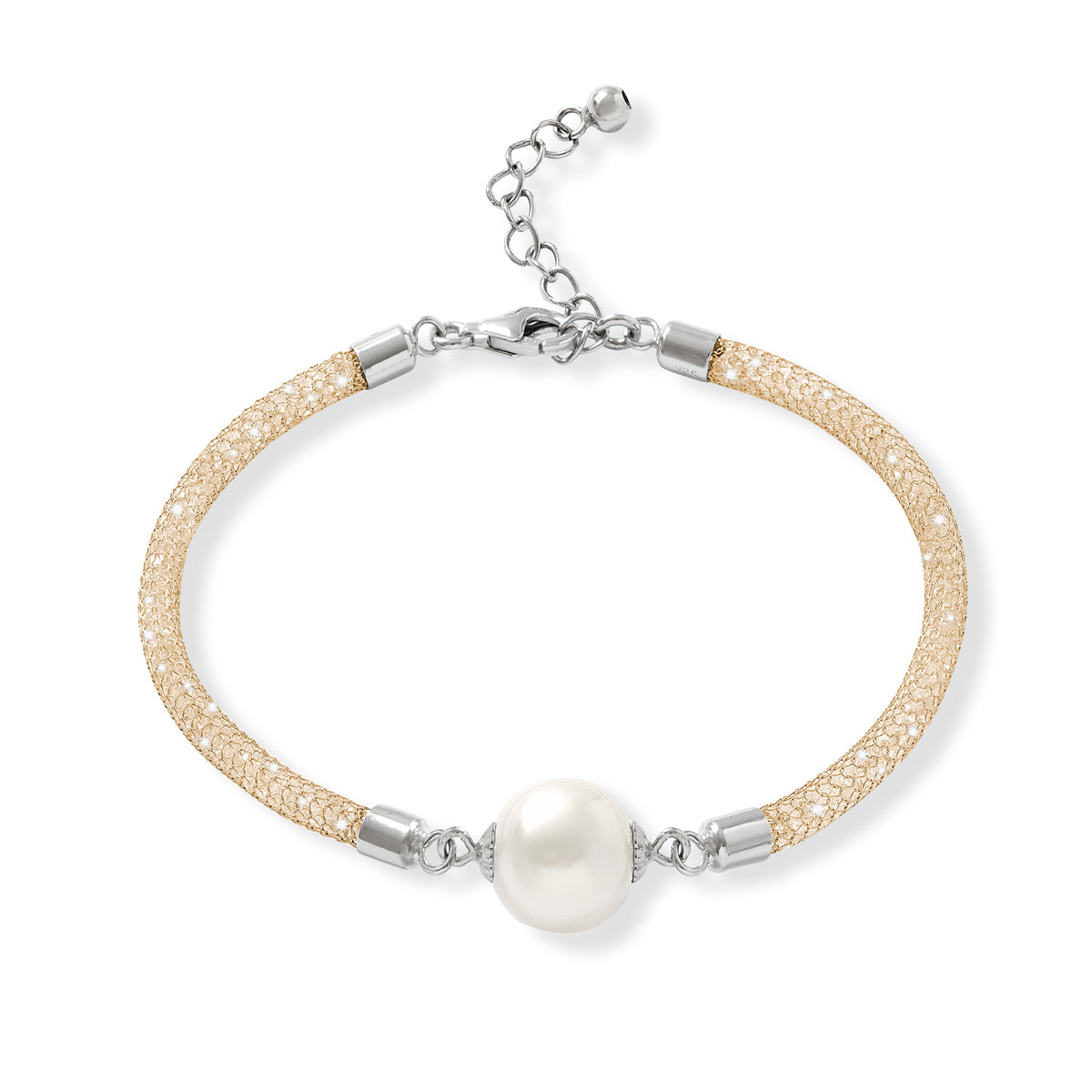 Gold Mesh Bracelet & Large White Freshwater Pearl Glyndebourne Shop