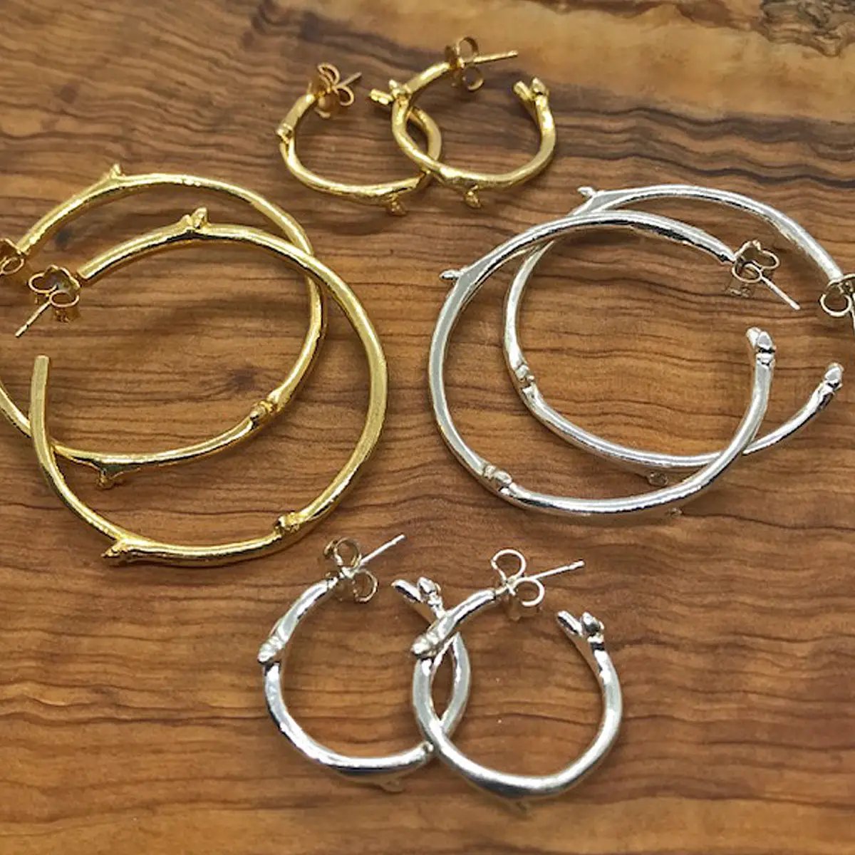Gold Vermeil Twig Hoop Earrings Glyndebourne Shop