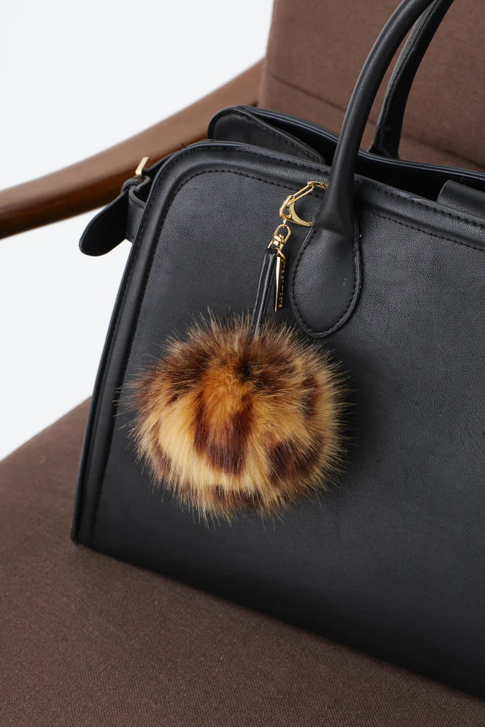 Leopard Faux Fur Pom Pom Keyring