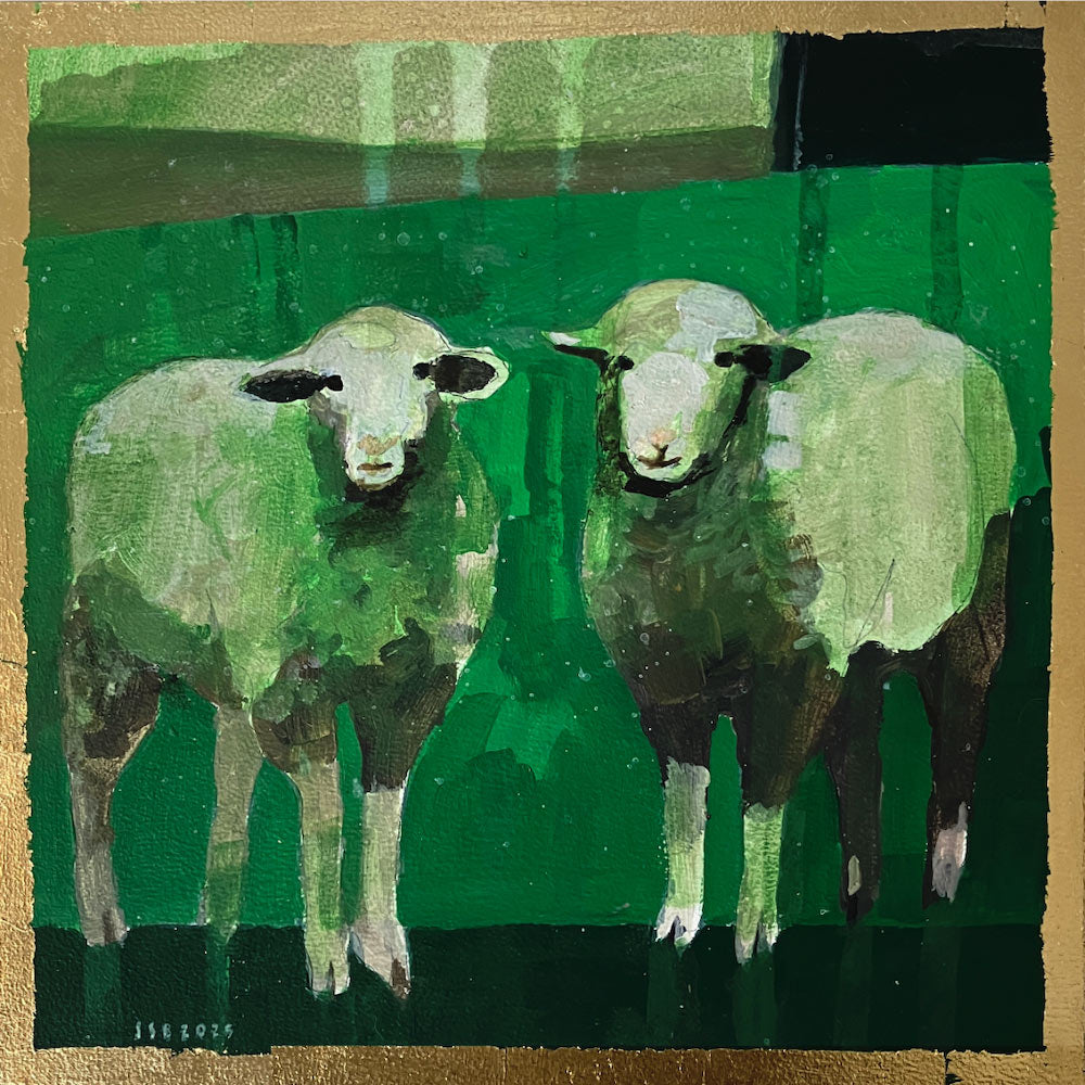 Two Sheep with Downland Beyond By Julian Sutherland-Beatson