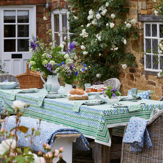 Green & Blue Zigzag Cotton Tablecloth