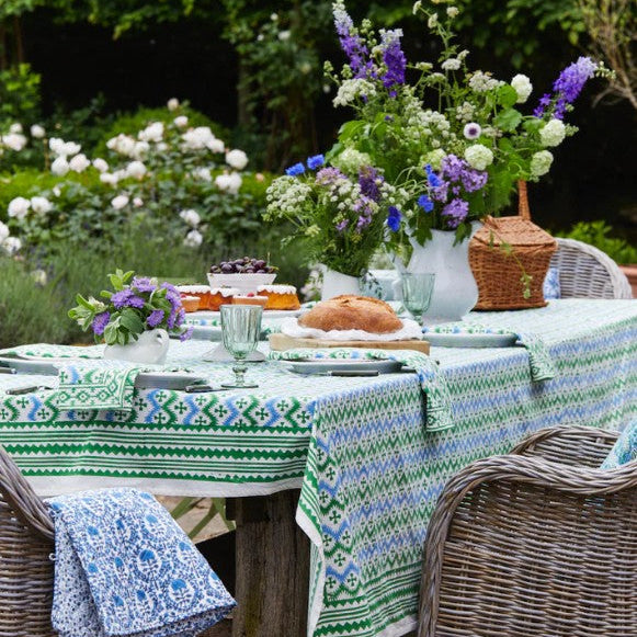 Green & Blue Zigzag Cotton Tablecloth