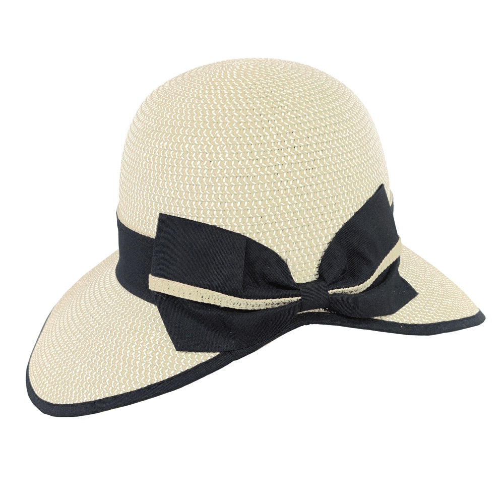 Light Natural OPen Back Bow Foldable Hat