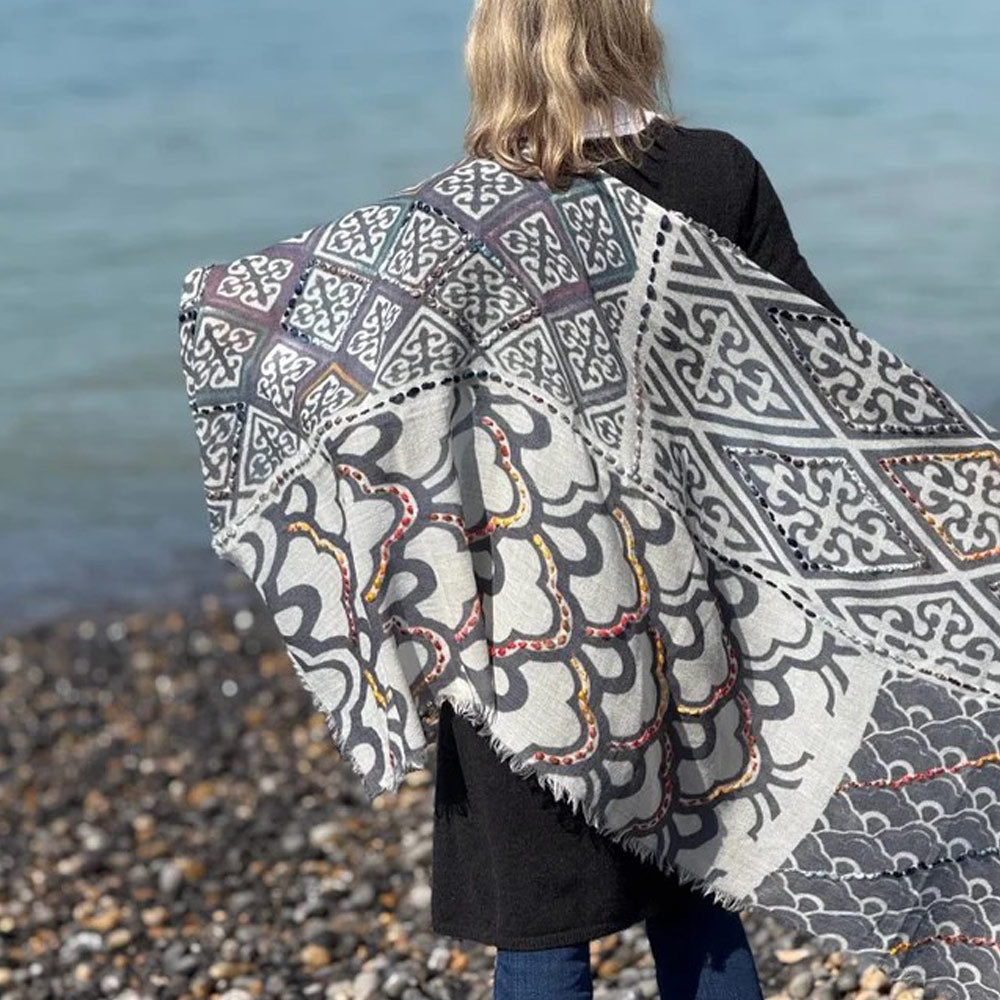 Milano Embroidered Wool Scarf