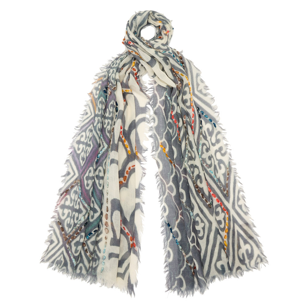 Milano Embroidered Wool Scarf