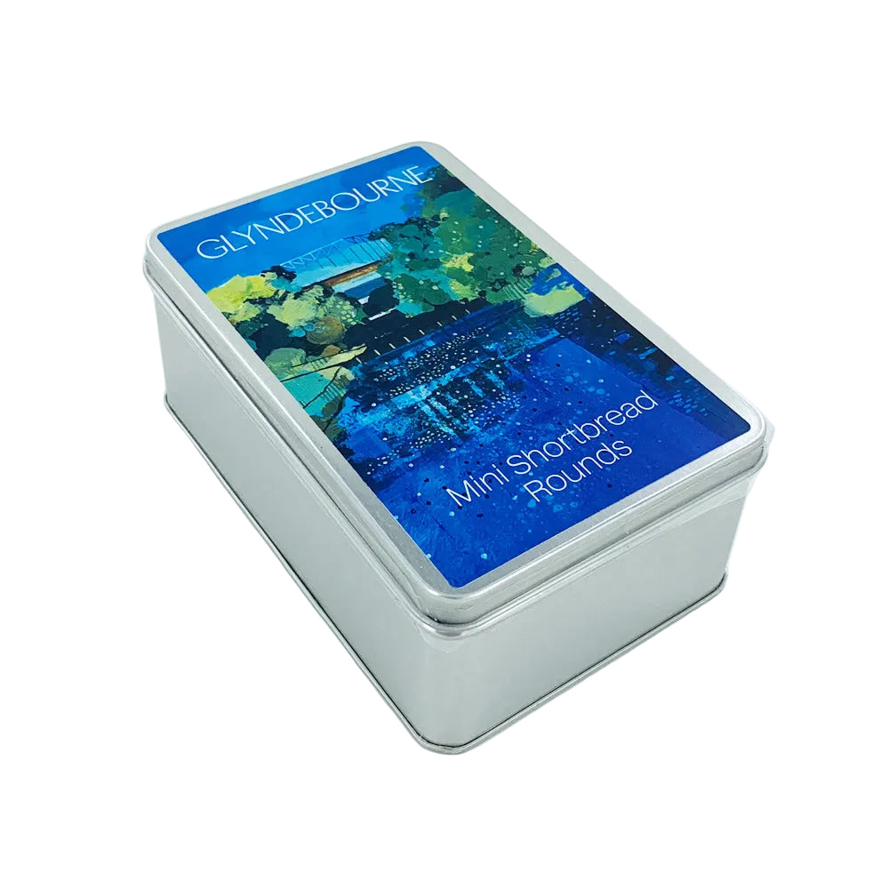 mini shortbread rounds in a tin