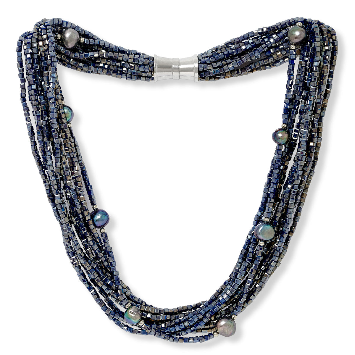Navy Tiny Crystals & Pearls Necklace