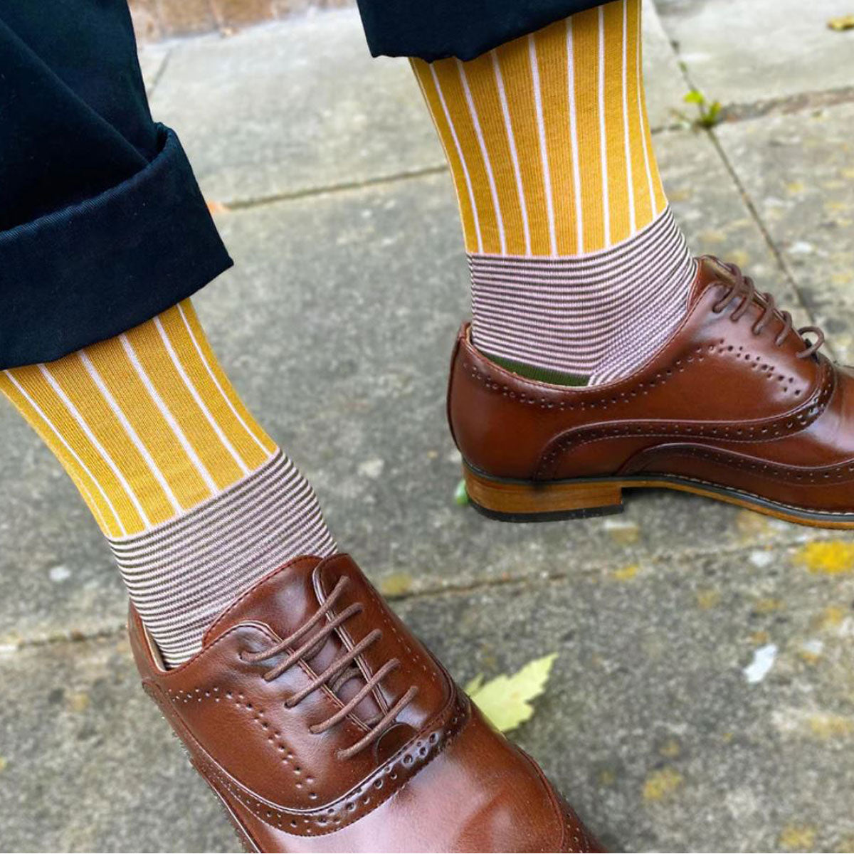 Mustard Oxford Stripe Mens Egyptian Cotton Socks