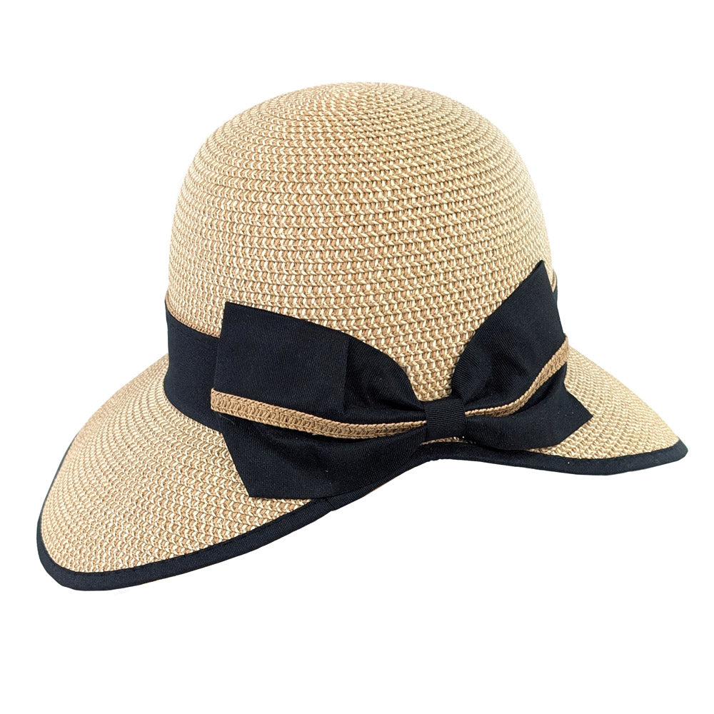 Dark Natural Open Back Bow Foldable Hat
