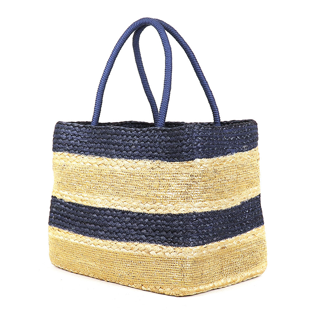 Navy & Natural Stripe Square Jute Bag