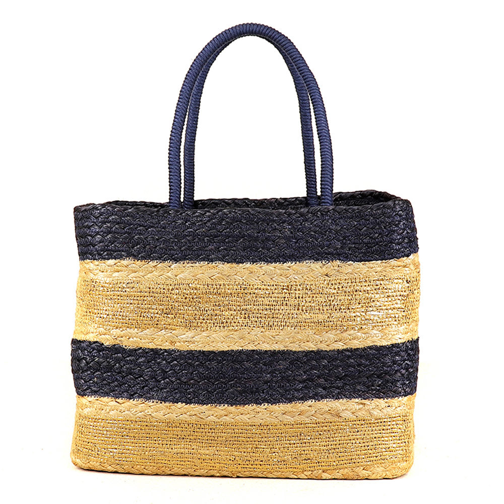 Navy & Natural Stripe Square Jute Bag