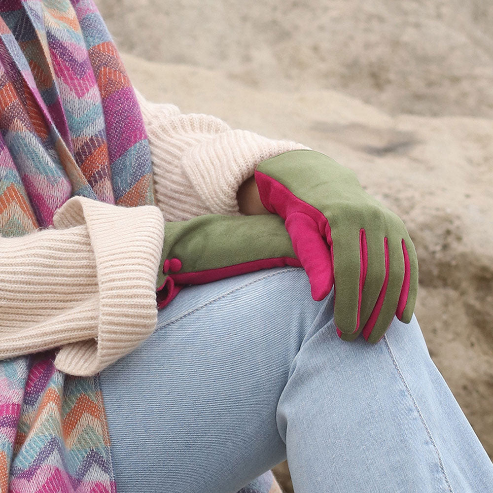 Olive Faux Suede Gloves