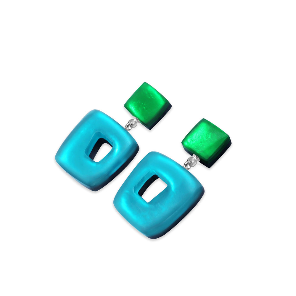 Verdigris Hollow Square Drop Earrings
