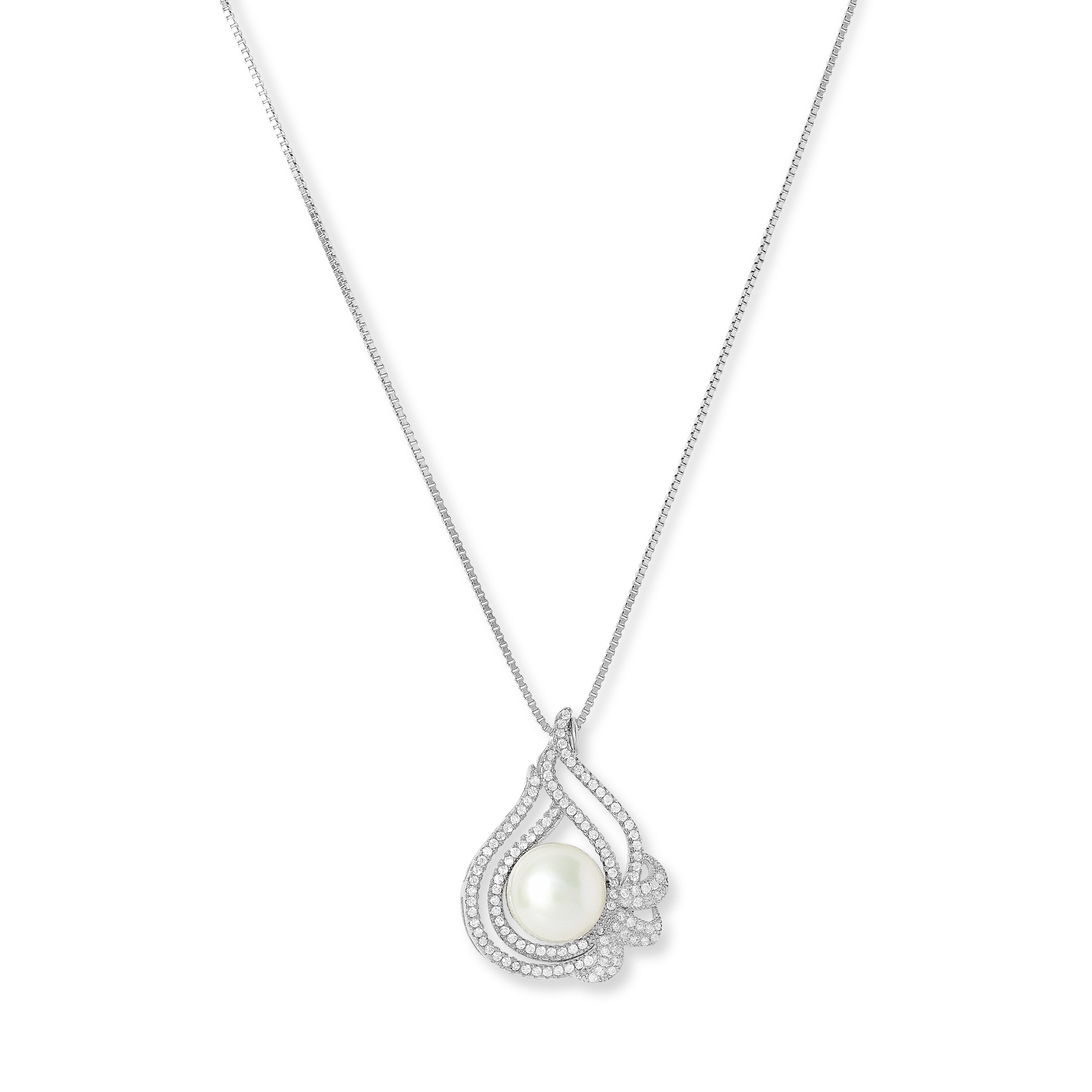 Silver Pave Swirl Pendant Necklace