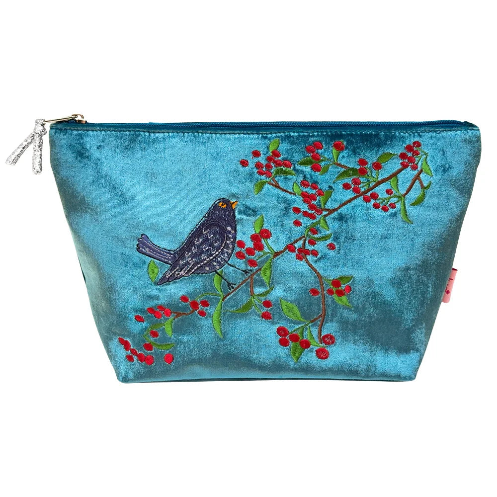 Blackbird & Berries Velvet Large Cosmetic Purse