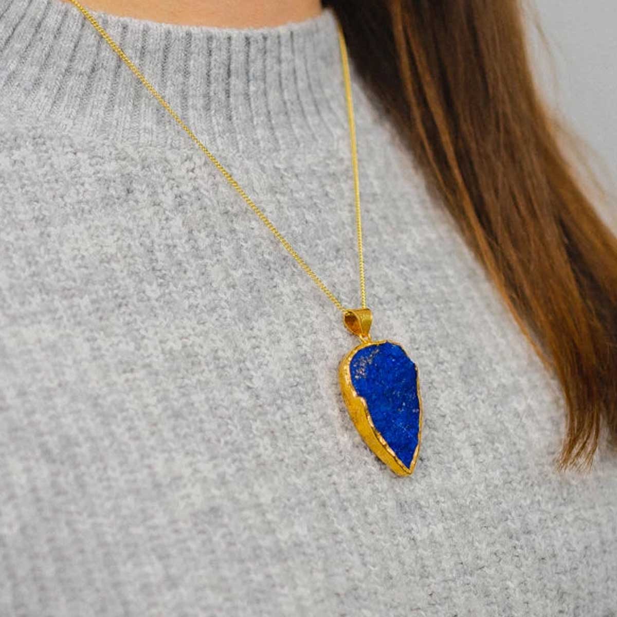 Lapis Pear 40mm Pendent & Gold Chain