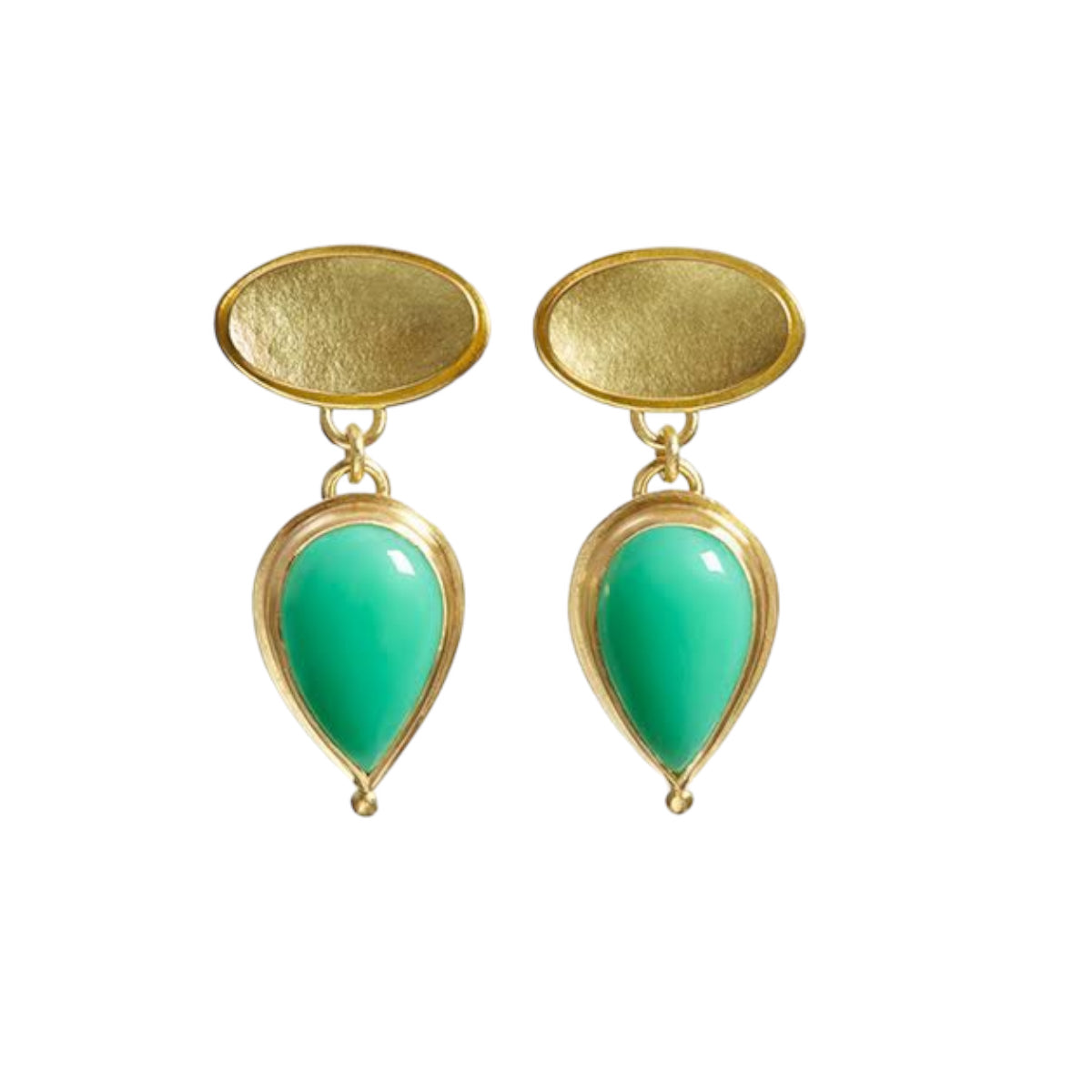 18 Carat Gold Double Teardrop Chrysoprase Earstuds