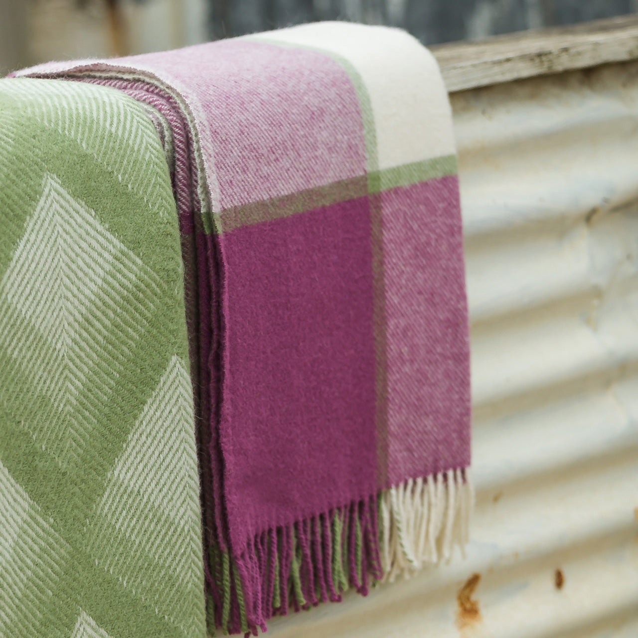 Pure Wool Block Check Raspberry Knee Throw Glyndebourne Shop