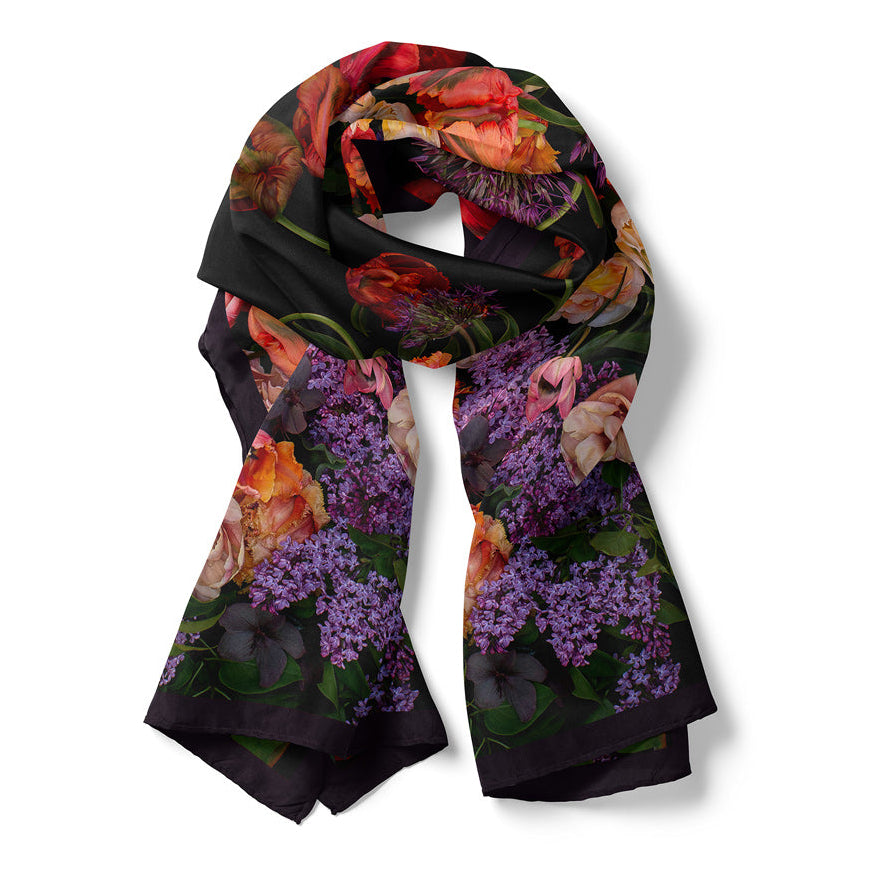 Red Avignon Long Purple Border Silk Scarf