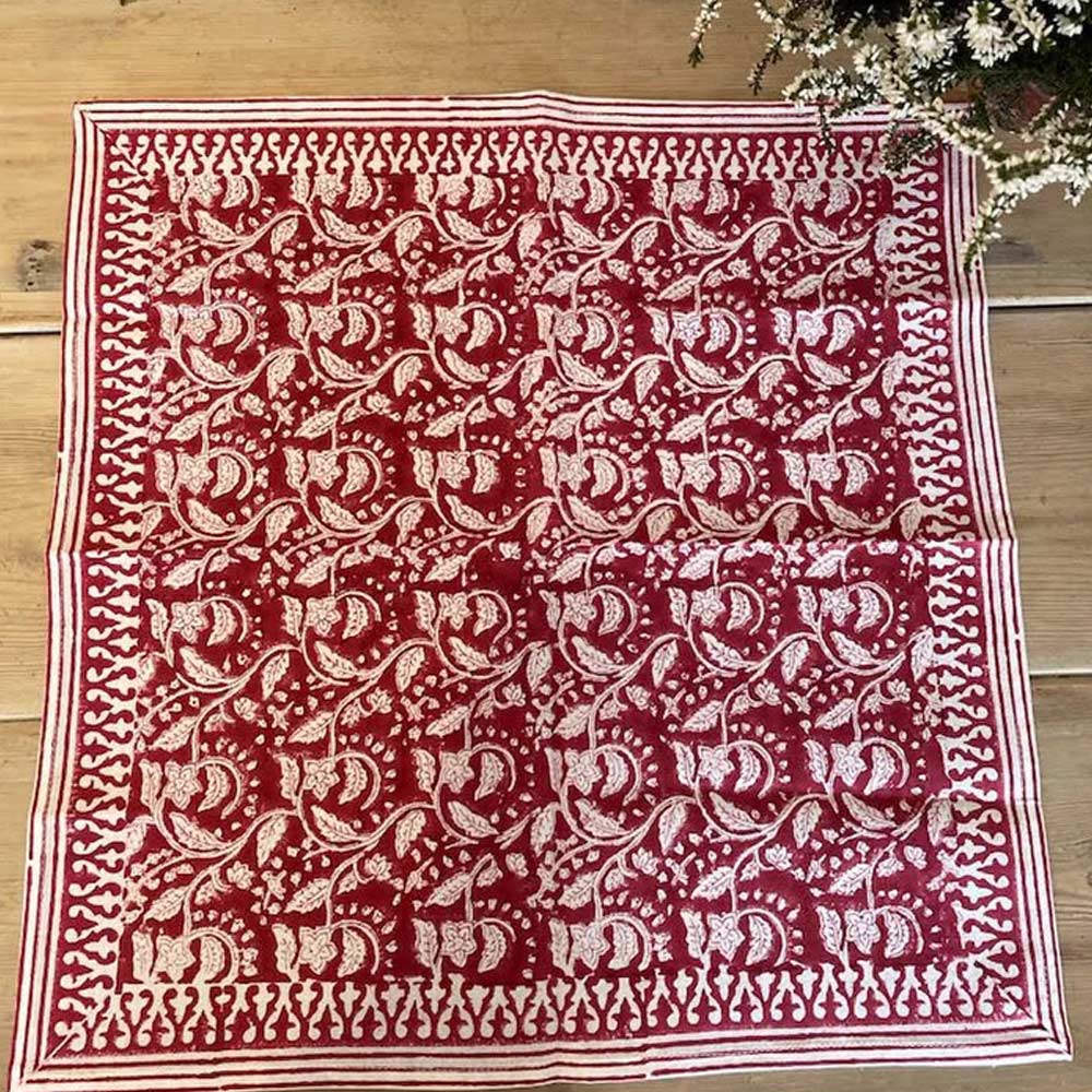 Red Floral Cotton Napkin
