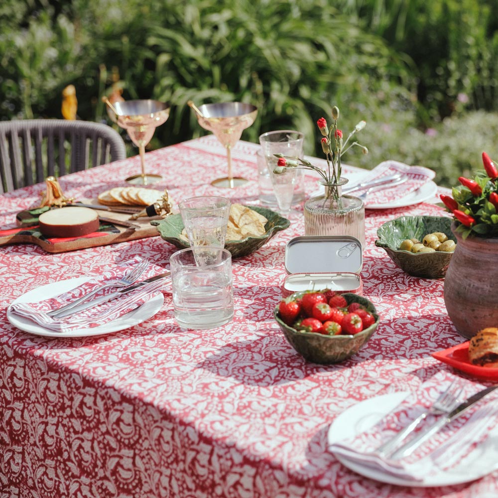 Red Floral Cotton Tablecloth