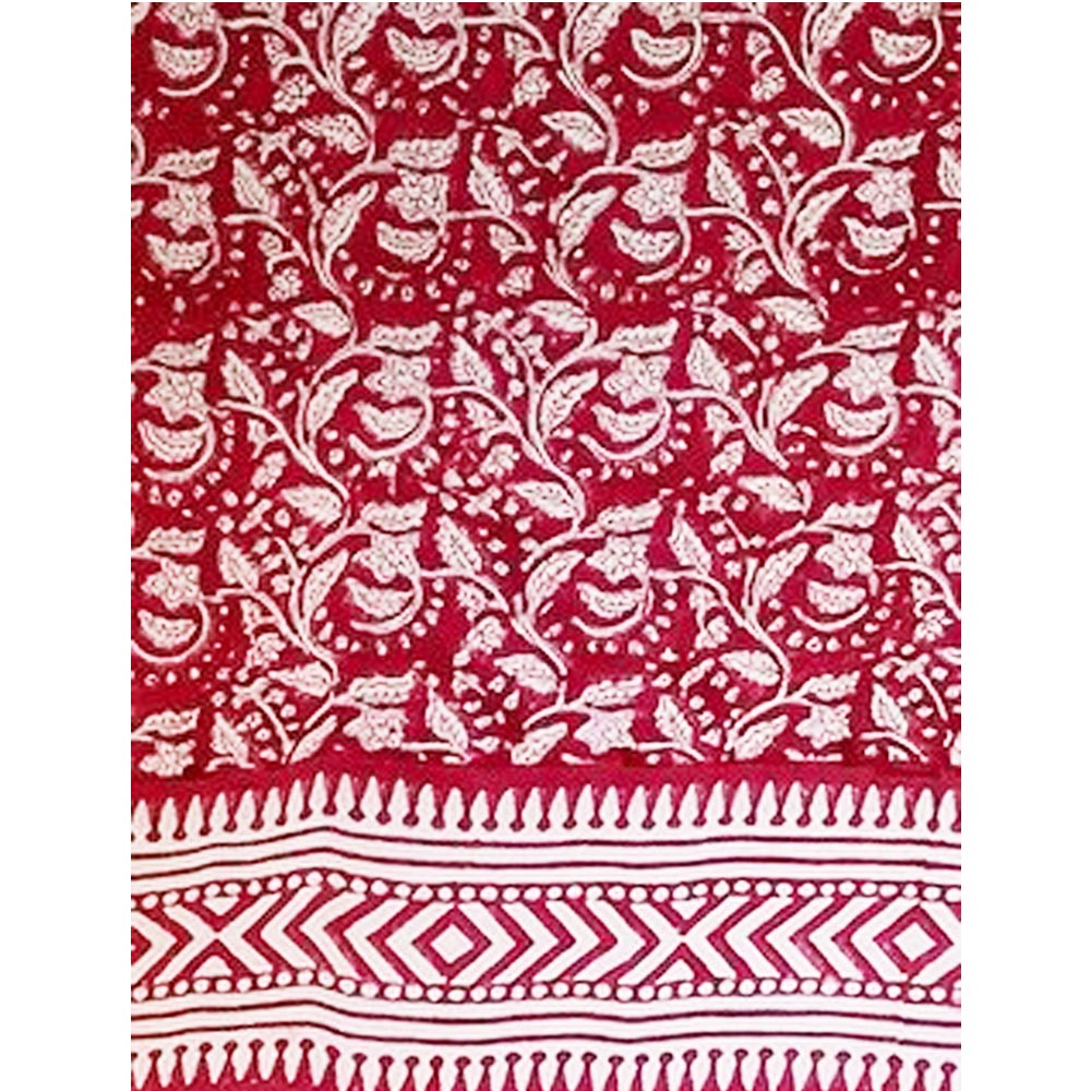 Red Floral Cotton Tablecloth