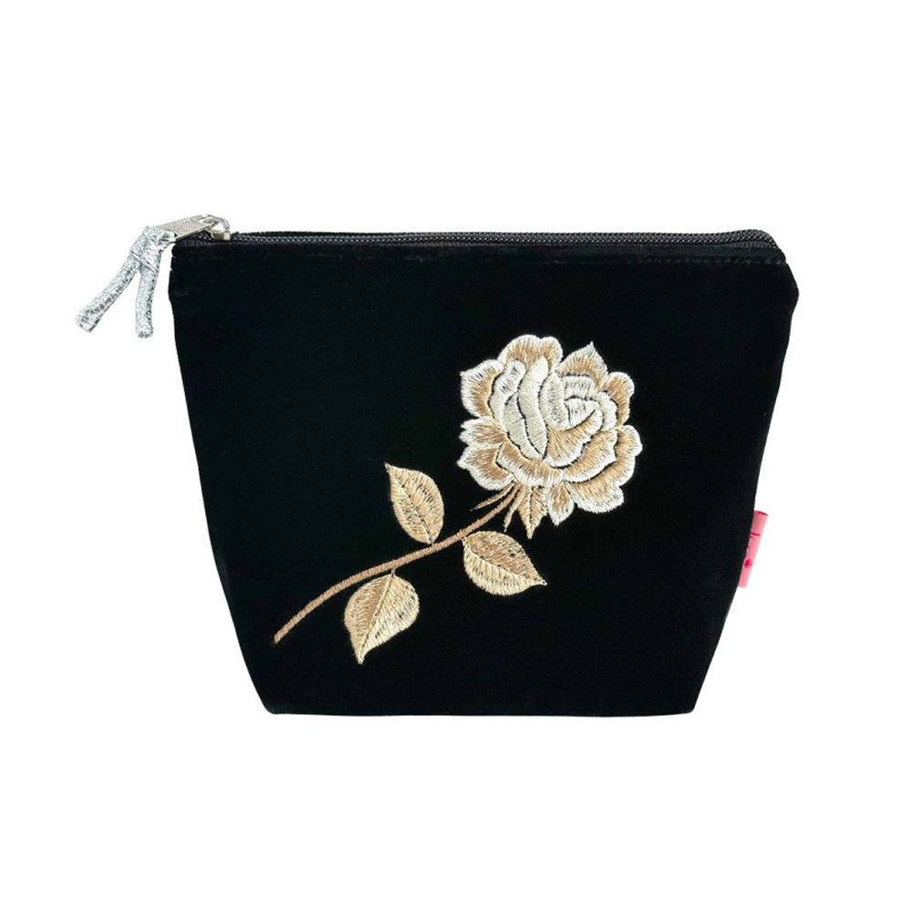 Rose Black Velvet Cosmetic Bag