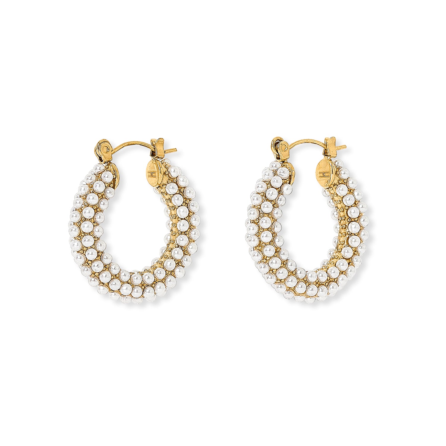Chunky Shell Pearl Hoop Earrings