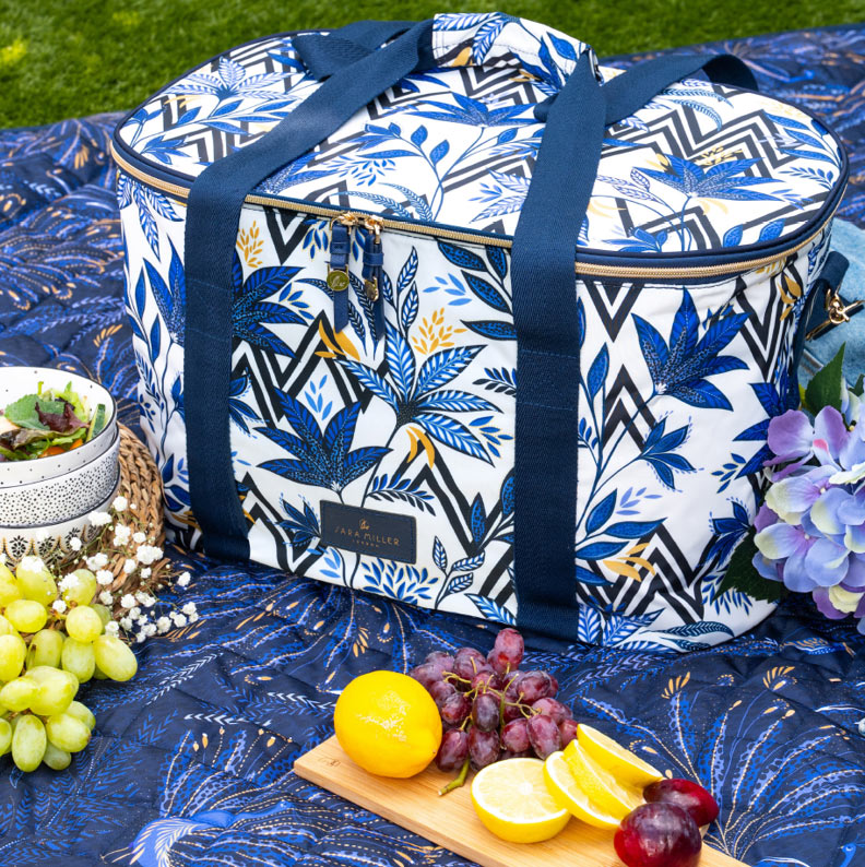 Indigo Cascading Leaves Family Picnic Cool Bag