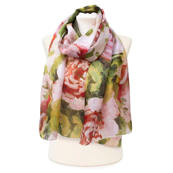 Pissarro Peonies Large Habotai Silk Scarf